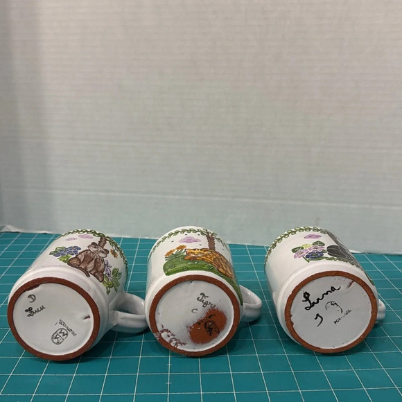 Vintage MM Portugal Hand-Painted Folk Art Kitty Cat/Tiger 3 Cup Set - Picture 5 of 9